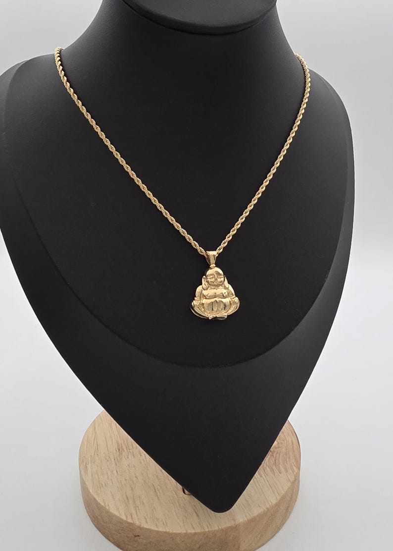 Small Gold Buddha Necklace - 2mm Rope Chain, 14k Heavy Plated Gold, Lifetime Replacement Guarantee image 14