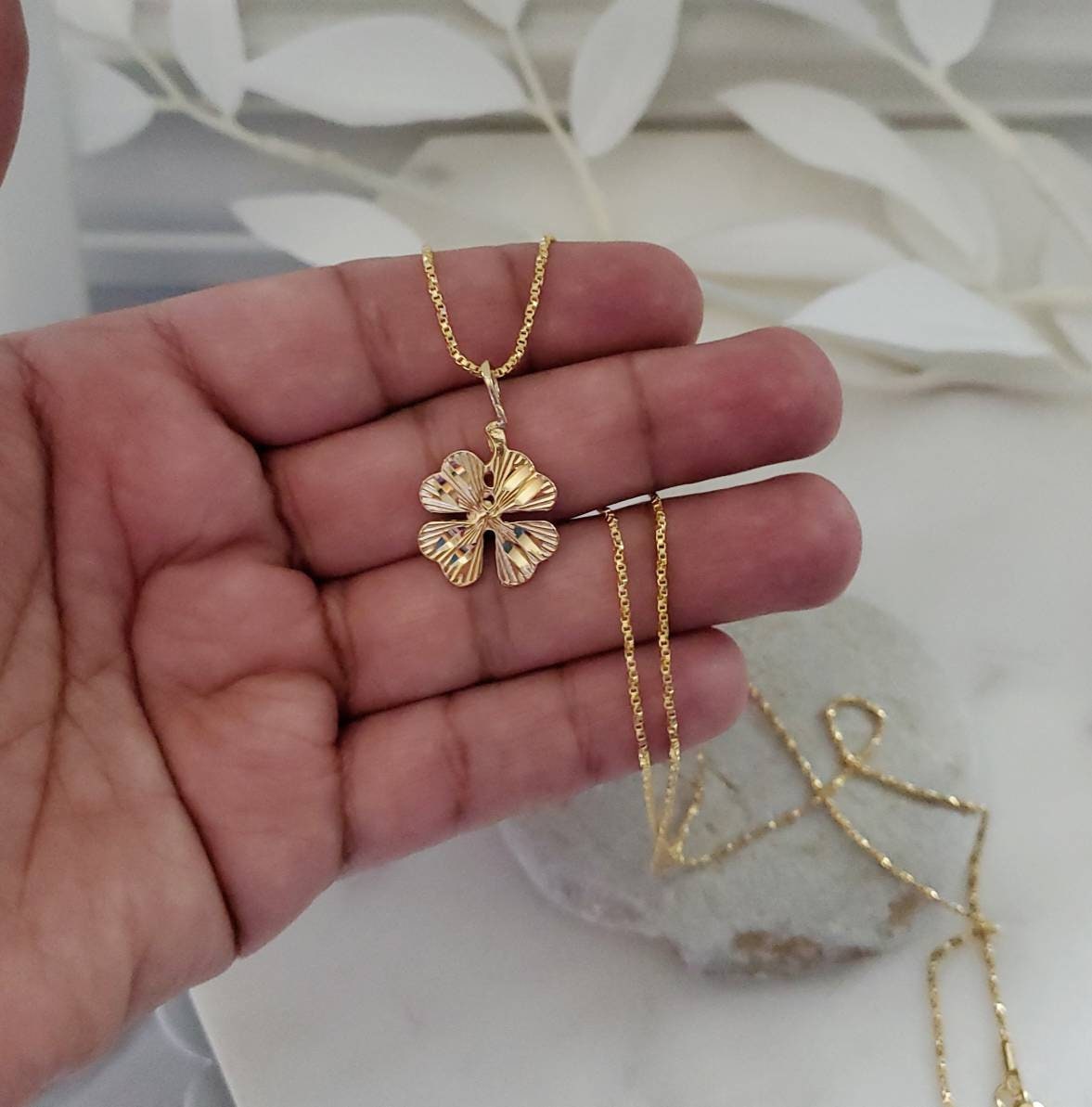 14K Four Leaf Clover Charm Necklace