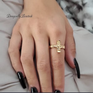 Gold Crucifix Ring, Gold Cross Ring, Crucifix Ring, Gold Cross Ring, Unisex Ring, 14k Heavy Plated Gold, Lifetime Replacement Guarantee image 8