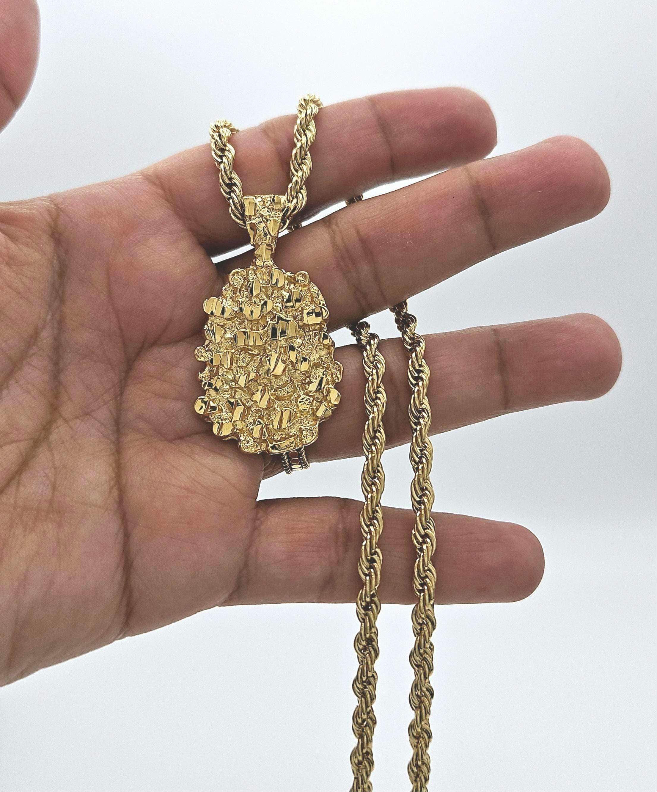 ゴールドナゲットネックレス：14金メッキ、4mmロープチェーン、生涯