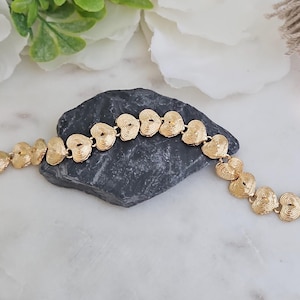 14k Heavy Gold Plated Heart Bracelet - Textured Diamond Cut Design