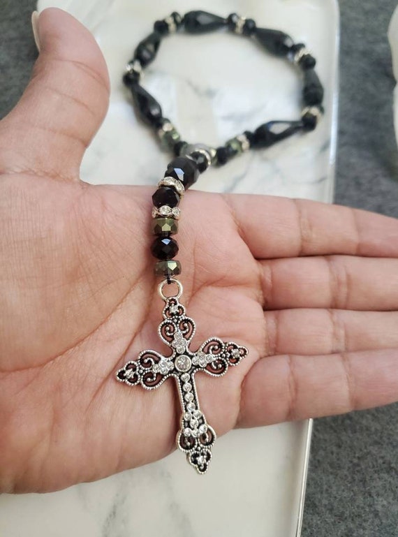 Rosary Rear View Mirror Hanging Accessory Traveling Mercies. | Etsy