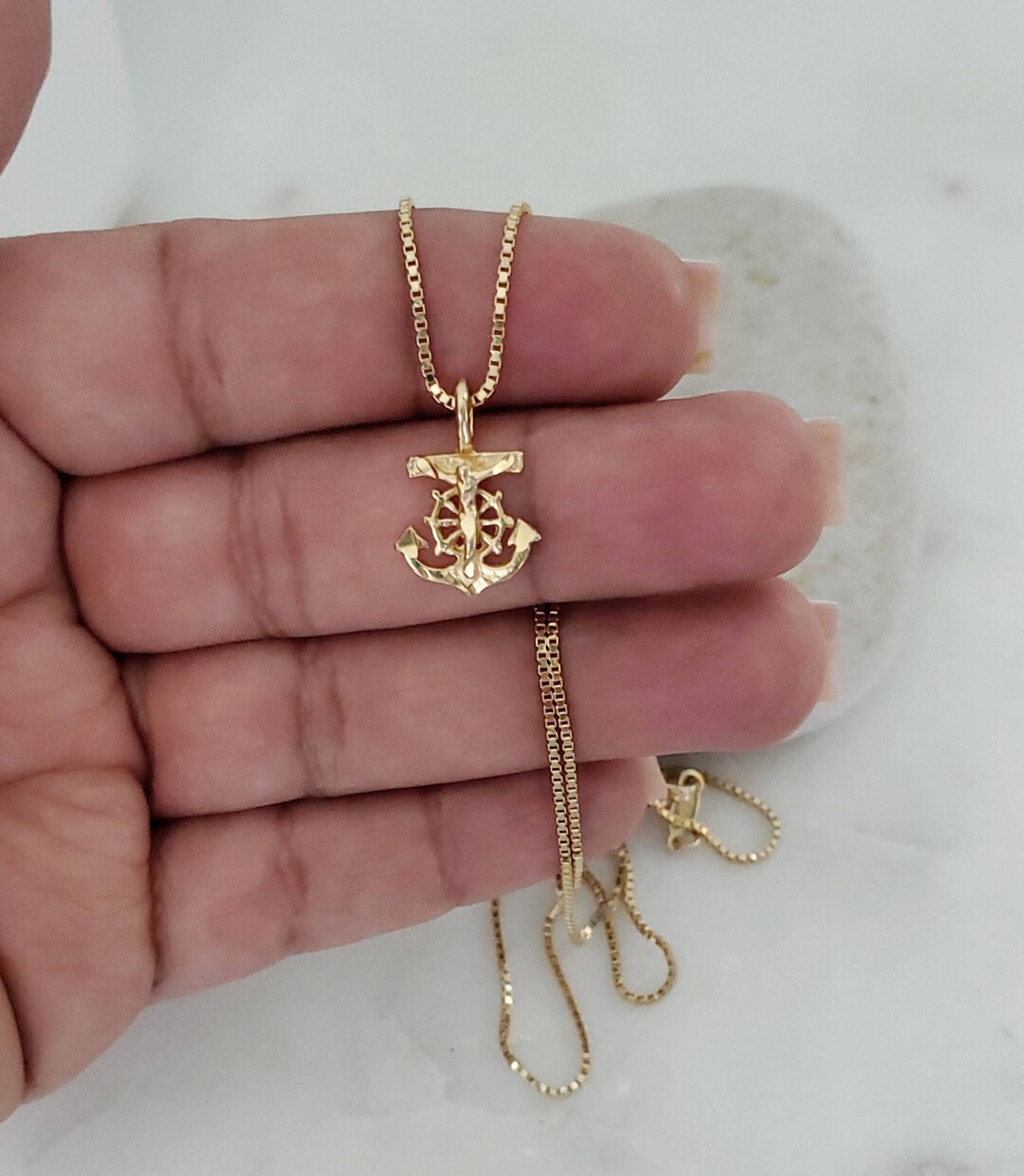 Gold Anchor Necklace, Tiny Anchor Necklace for Women, 14k Heavy Plated