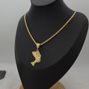 Gold Nefertiti Pendant Necklace: 14k Heavy Plated, 3mm French Rope Chain, Lifetime Replacement Guarantee image 14
