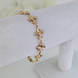 Bracelet fleur de lys en or, bracelet en plaqué or épais 14 carats, bracelet fleur de lys pour femme, garantie de remplacement à vie, haute qualité