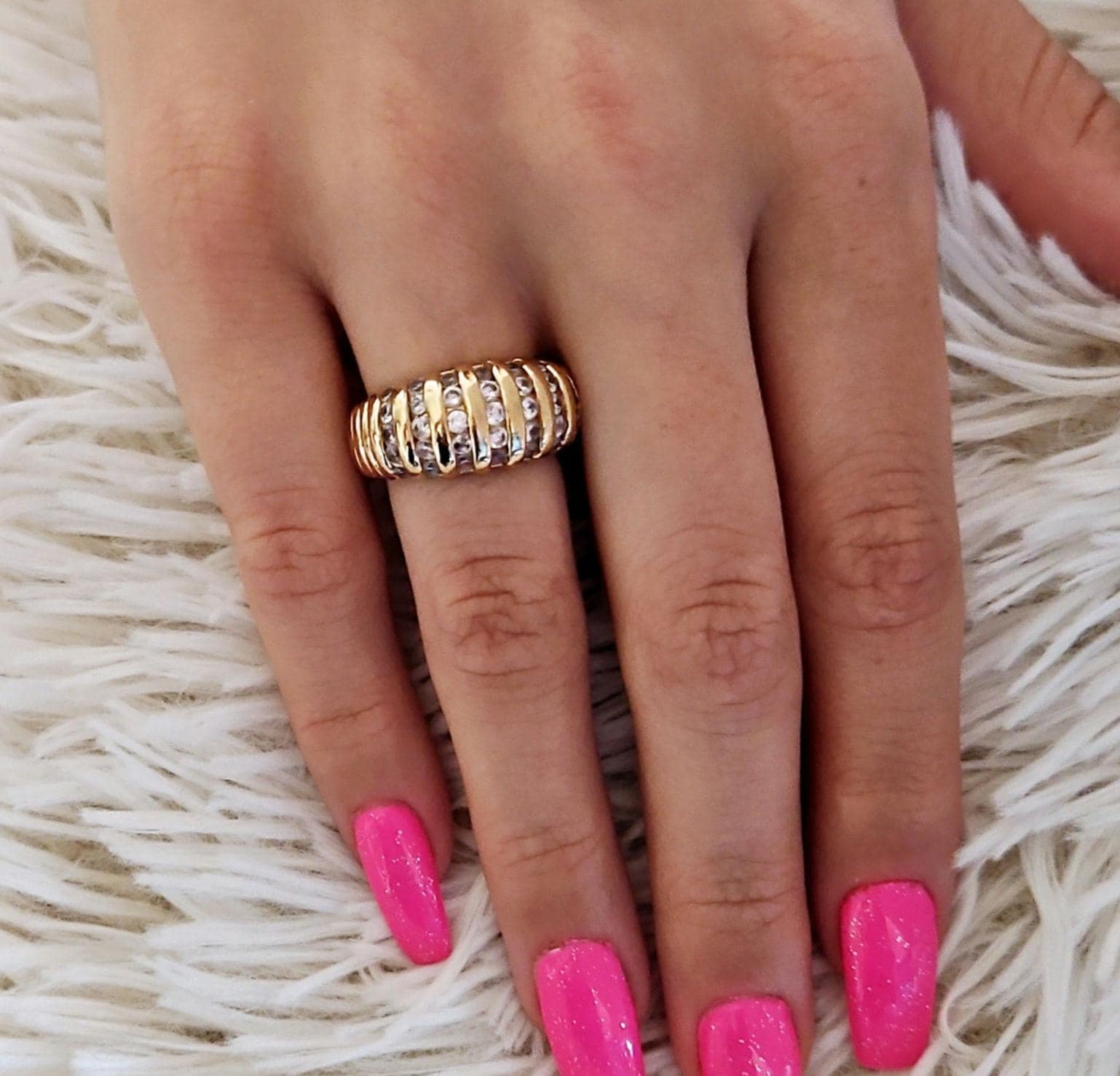 14k Heavy Gold Plated CZ Channel Set Ring