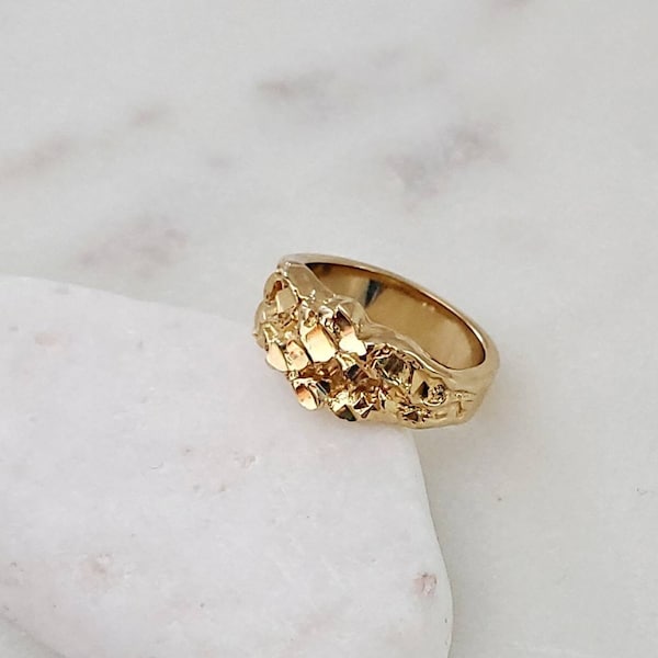 Gold Nugget Ring, Nugget Ring, 14k Heavy Plated Gold, For Women But Men Can Wear, High Quality Ring, Lifetime Replacement Guarantee