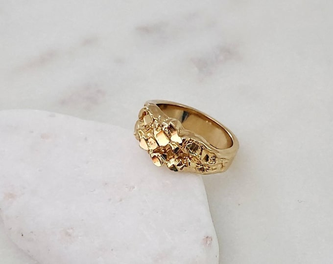 14k Gold Nugget Ring, Nugget Ring, 14k Heavy Plated Gold, For Women But Men Can Wear, High Quality Ring, Lifetime Replacement Guarantee