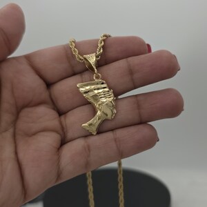 Gold Nefertiti Pendant Necklace: 14k Heavy Plated, 3mm French Rope Chain, Lifetime Replacement Guarantee image 15