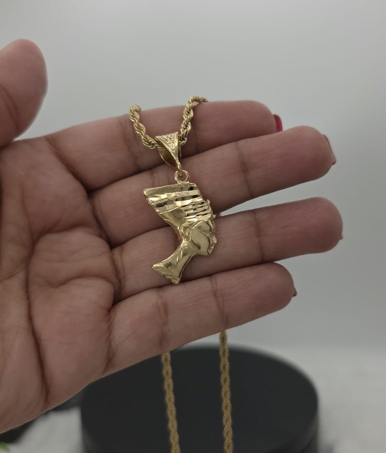 Gold Nefertiti Pendant Necklace: 14k Heavy Plated, 3mm French Rope Chain, Lifetime Replacement Guarantee image 15