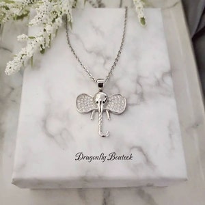 Sterling Silver Elephant Necklace: Cubic Zirconia Pendant