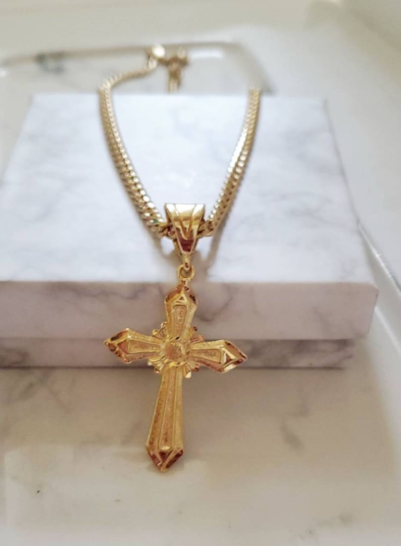 Gold Cross Necklace for Men Gold Crucifix Necklace 4mm Gold Etsy