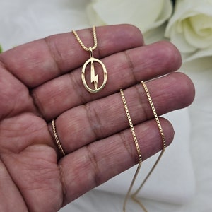 14k Heavy Gold Plated Lightning Bolt Necklace: Minimalist Box Chain
