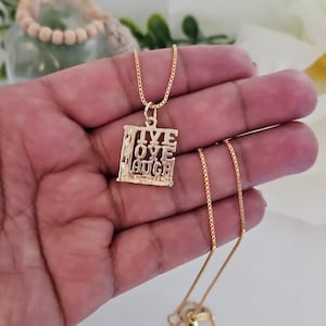 14k Heavy Gold Plated Necklace: &#39;Live Love Laugh&#39; Square Pendant
