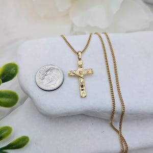 Gold Crucifix Necklace, Small Crucifix Necklace, 14k Heavy Plated Gold Crucifix Chain, Unisex Necklace, Perfect for Boys