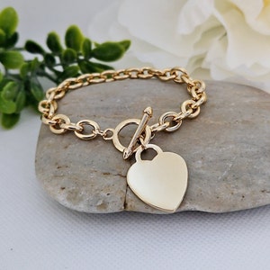 14k Gold Plated Toggle Bracelet with Heart Tag