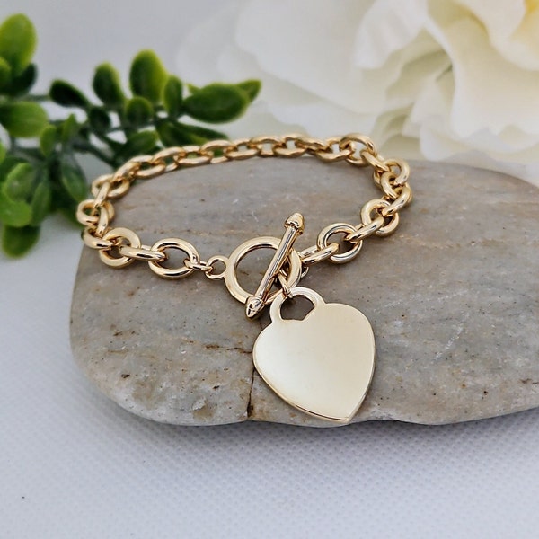 Gold Toggle Bracelet, Tag Necklace, 14k Gold Toggle & Tag Bracelet, 14k Heavy Plated Gold, Chunky Bracelet, Lifetime Replacement Guarantee