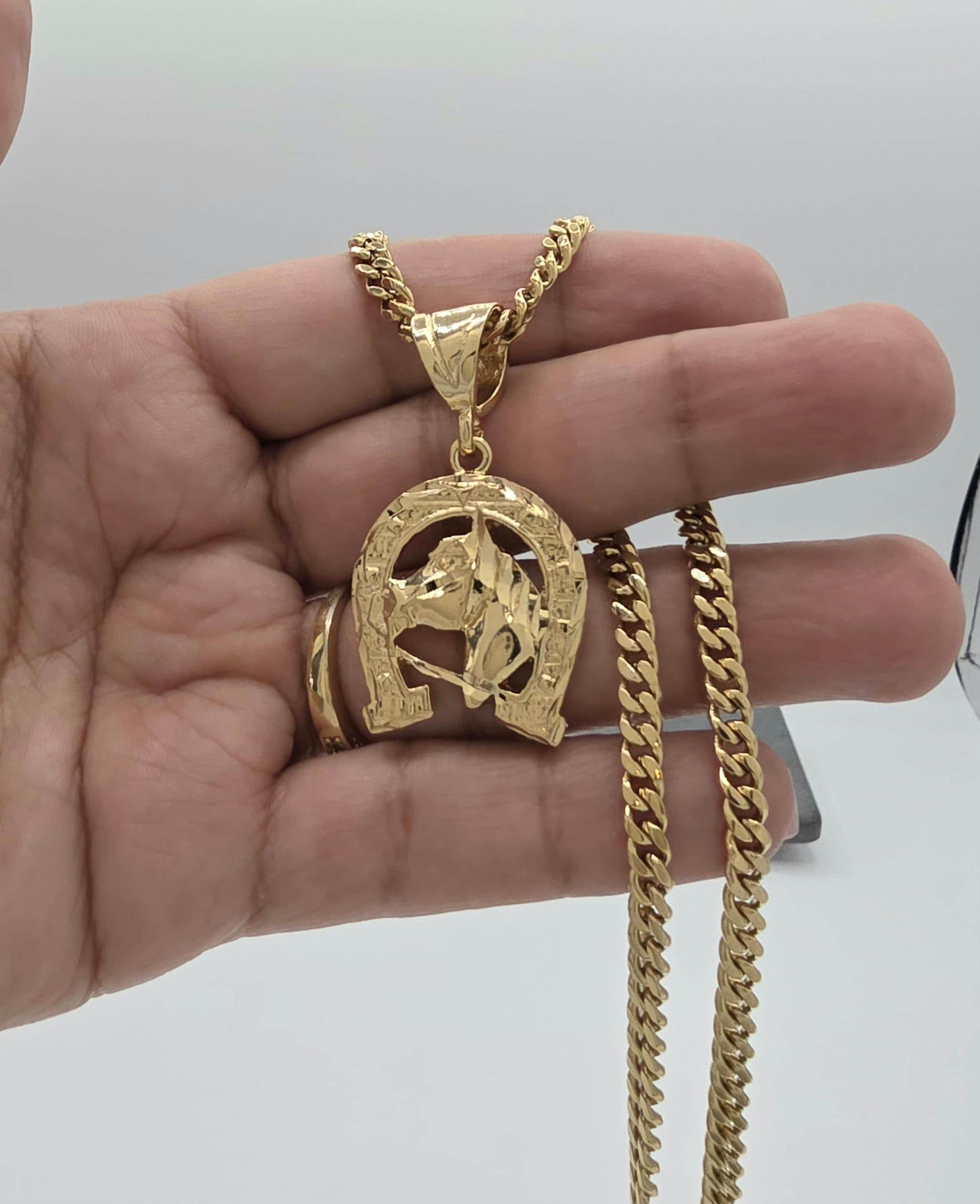 Gold Horseshoe Necklace for Men: 14k Heavy Plated, Rope or Cuban