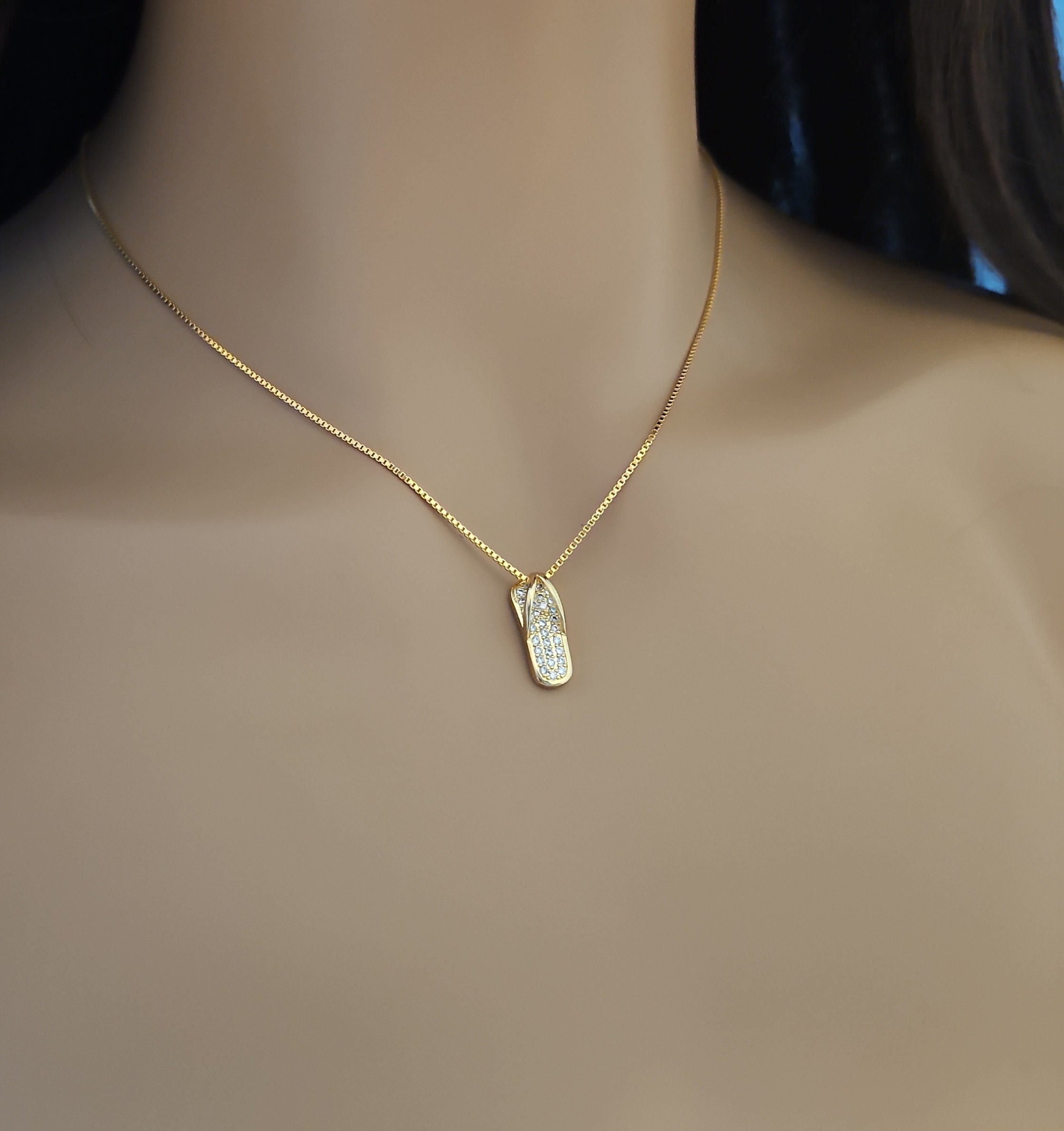 Gold Flip Flop Necklace, Flip Flop Necklace, 14k Heavy