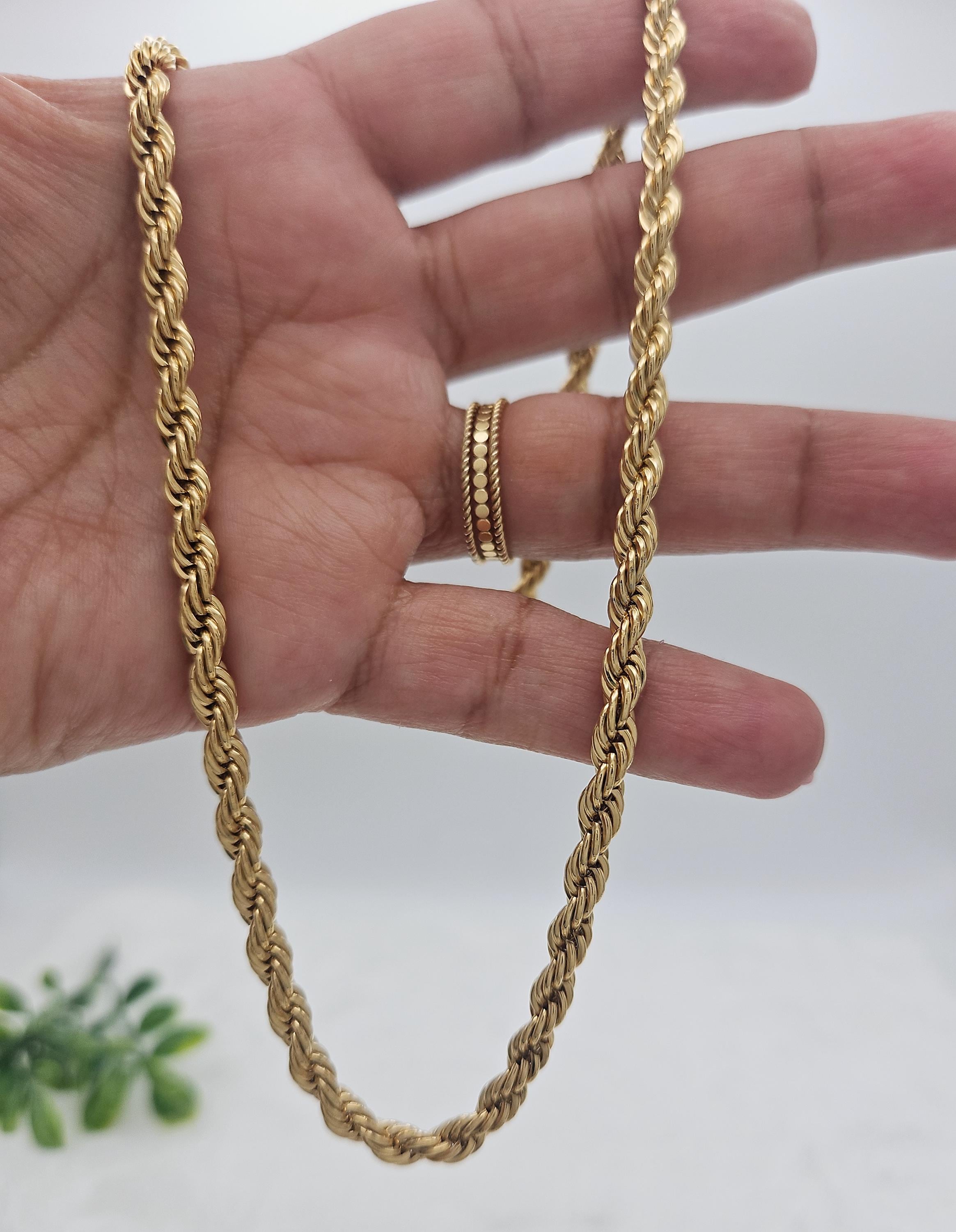 ゴールド 5mm ダイヤモンドカット ロープチェーン - 14K ヘビーメッキ