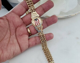 14k Gold Puerto Rico Bracelet, Men's Gold Puerto Rico Bracelet, 14k Heavy Plated Gold Puerto Rican Bracelet, Lifetime Replacement Guarantee