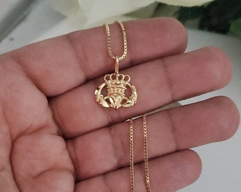 Gold Claddagh Necklace, 14k Heavy Plated Gold, Best Friend Necklace, Claddagh Necklace Symbolizes Friendship, Loyalty and Love, High Quality