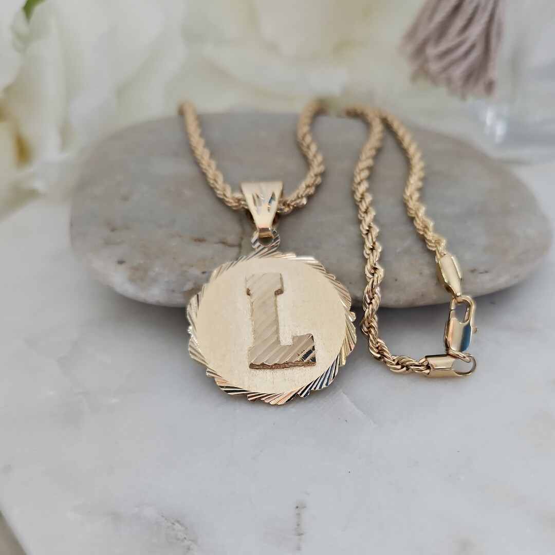 Gold Initial Necklace for Men, 30mm Circle Initial Pendant Necklace