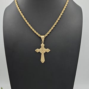 14k Heavy Gold Plated Cross Necklace - 4mm Rope Chain