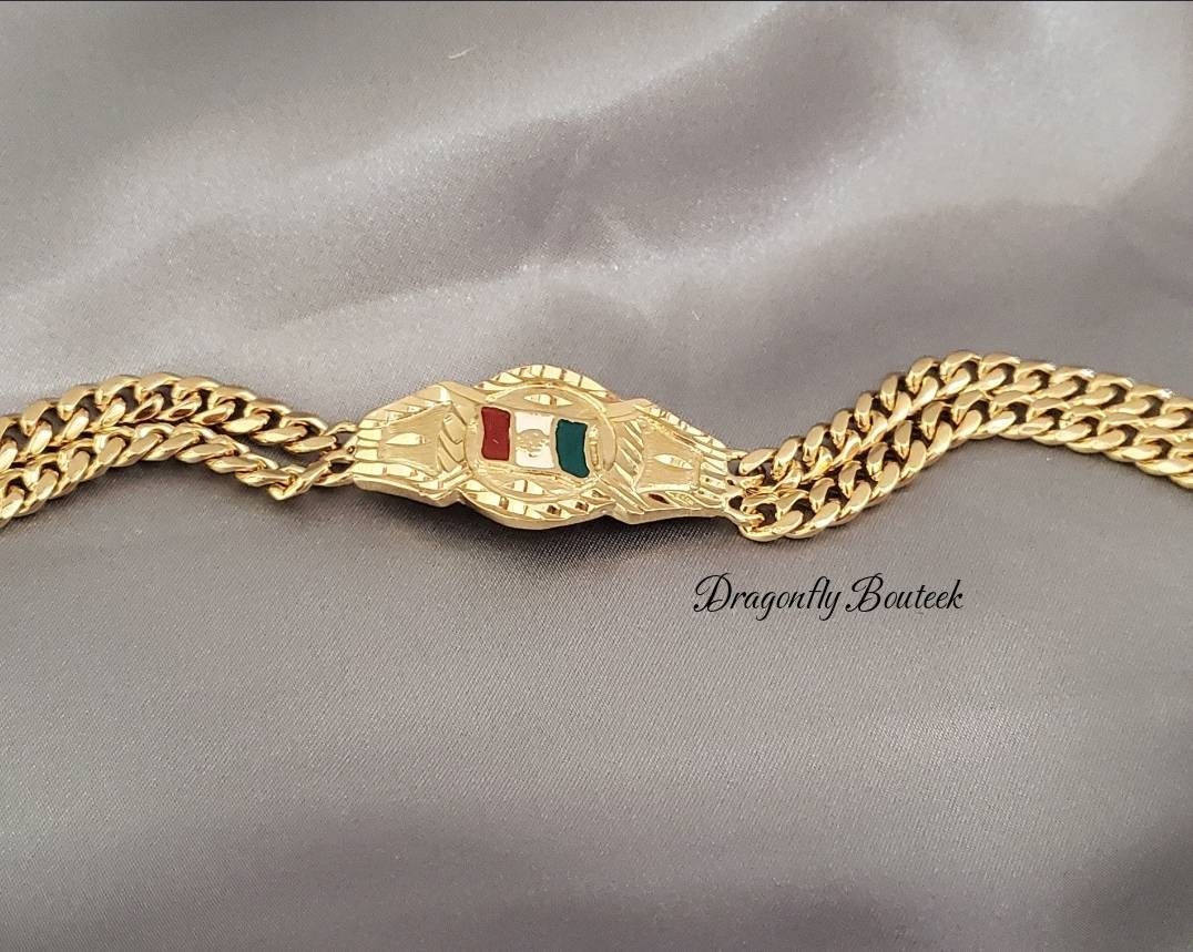 Gold Mexico Bracelet, Gold Mexican Flag Bracelet, Gold Gold Mexico Bracelet, Gold Mexican Flag Bracelet, Gold