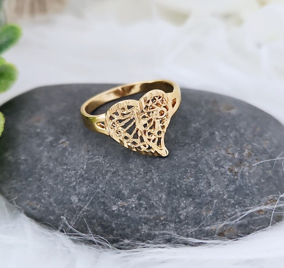 Gold Filigree Heart Ring: 14k Heavy Plated, 2mm Band - Etsy