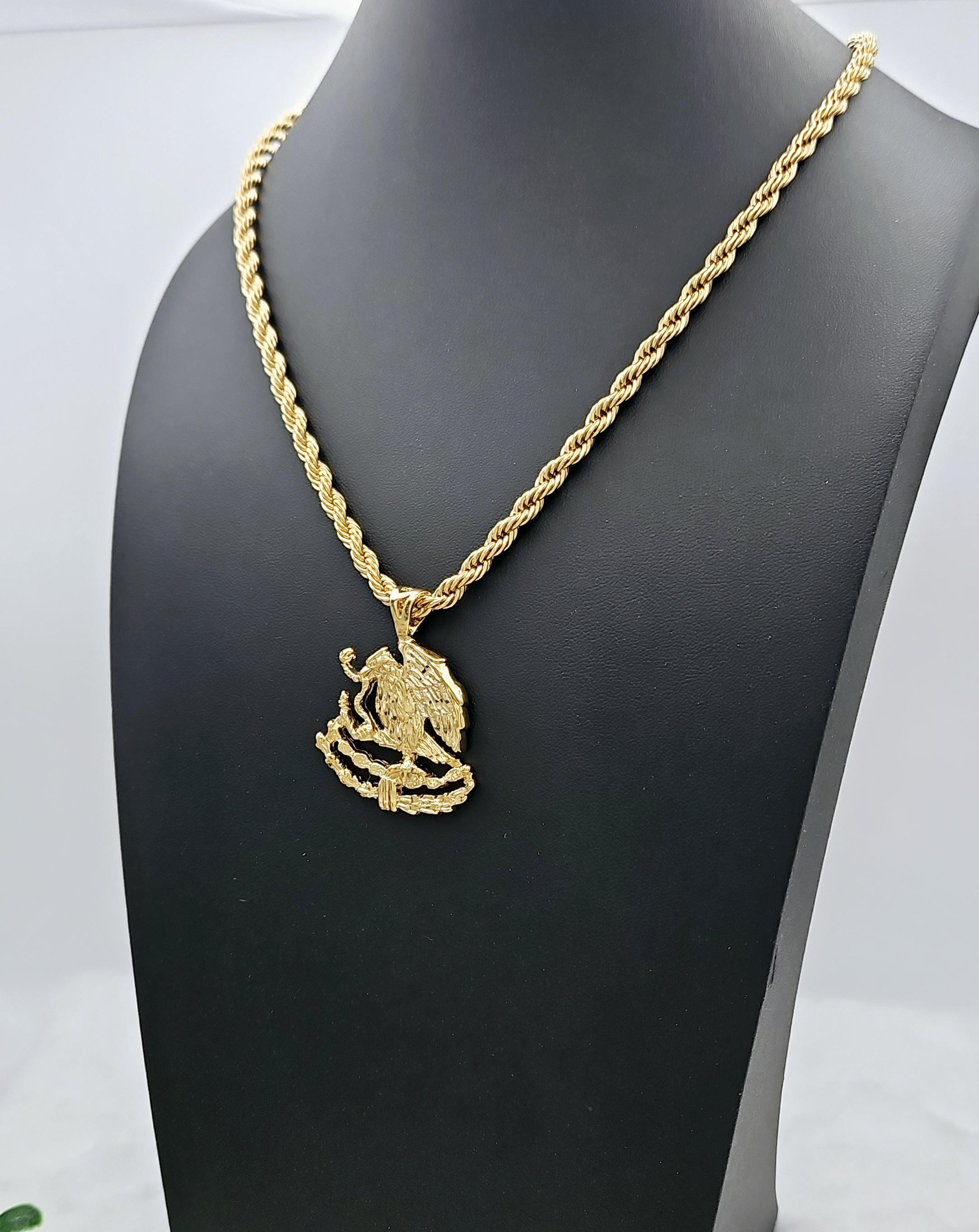 Mexican Rope Chain Large Mexican Shield Eagle Necklace: 14k Gold Plated, 4mm Rope Chain ...