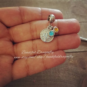 Tree of Life Charm Bead. Bracelet Charm, fits Pandora or any popular brand named bracelet. Add up to two birthstones.