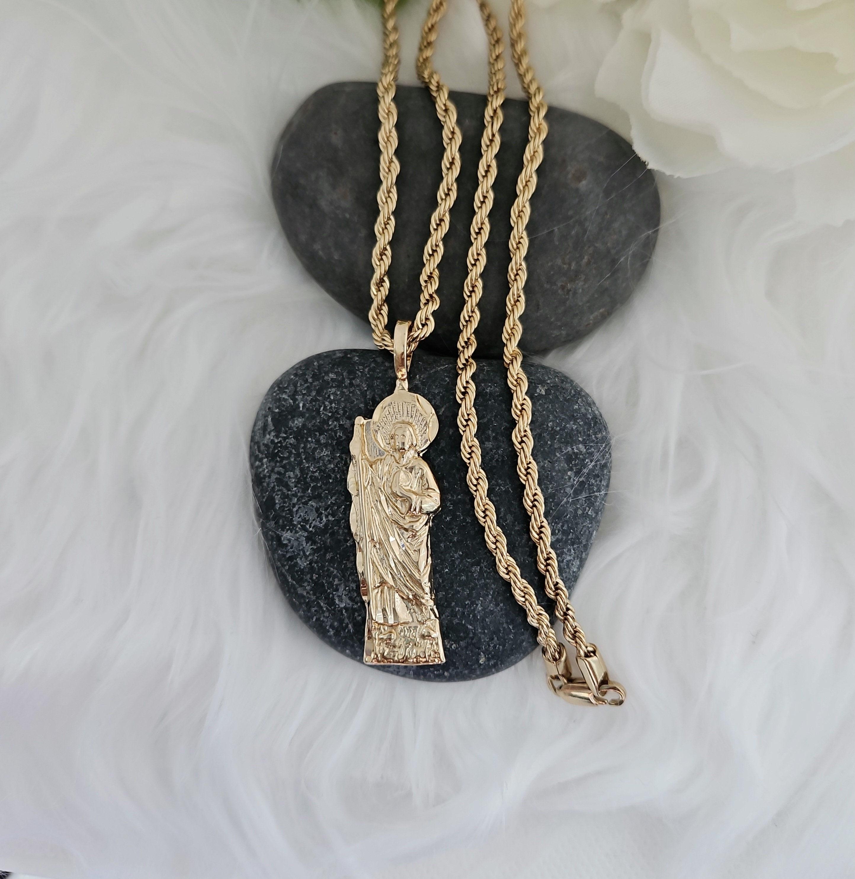 Gold St Jude Necklace, 14k Heavy Plated, 4mm Rope Chain - Etsy