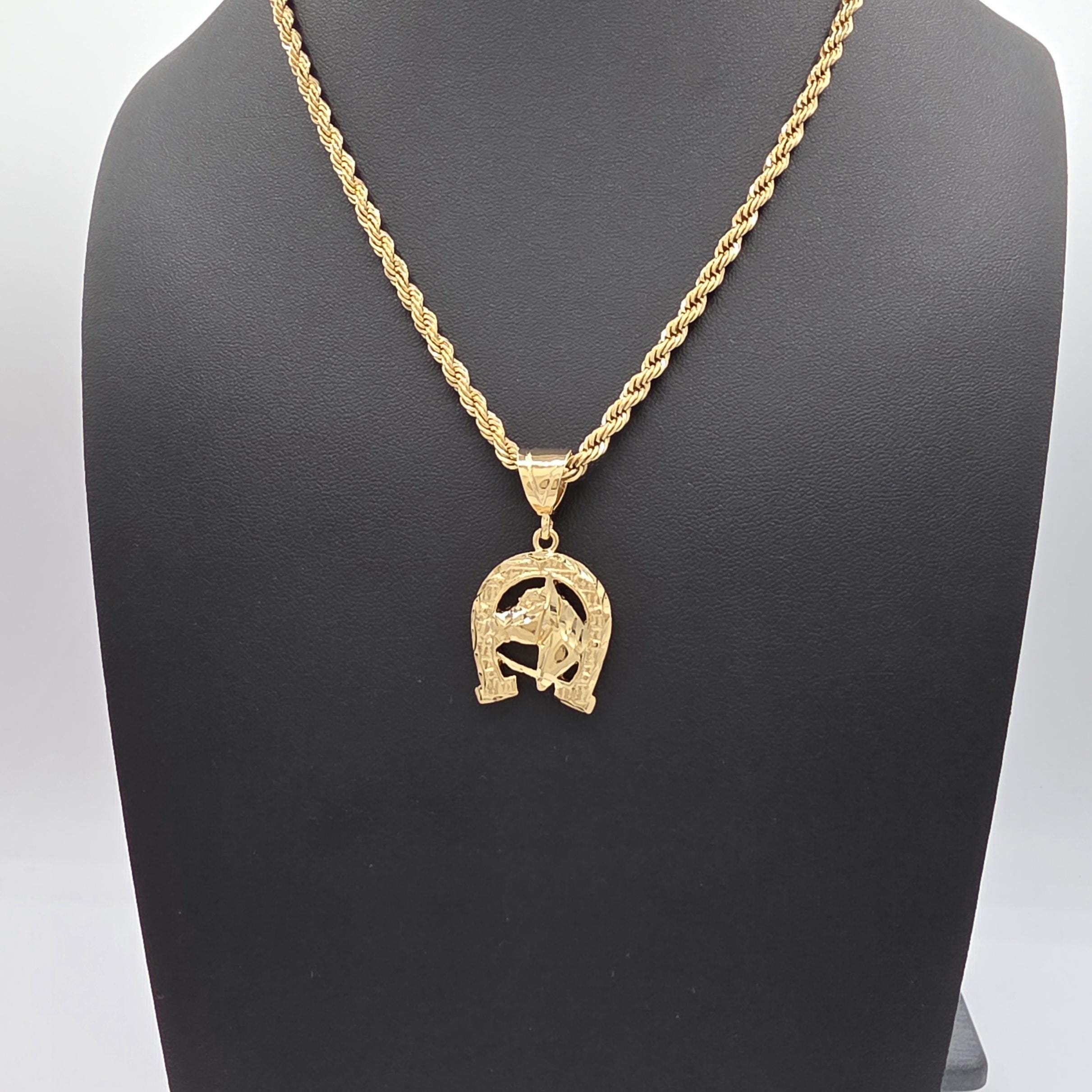 Gold Horseshoe Necklace for Men: 14k Heavy Plated, Rope or Cuban