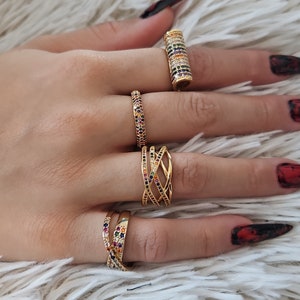 14k Gold Plated Multi-Color CZ Statement Ring