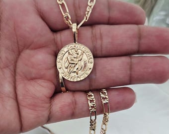 Gold St Christopher Necklace: 14k Plated Figaro Chain, Traveling Mercies