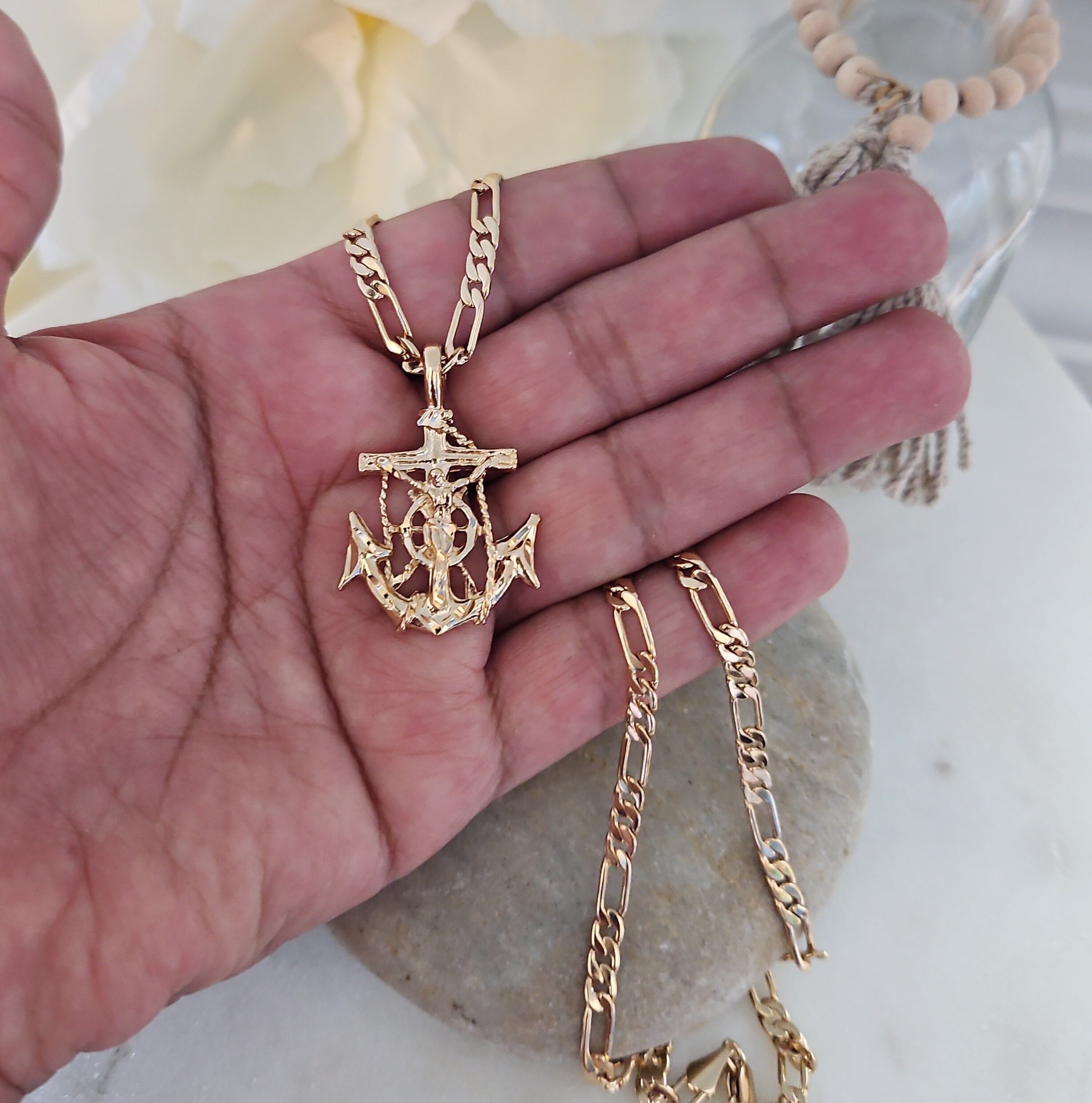 Gold jesus cheap anchor necklace