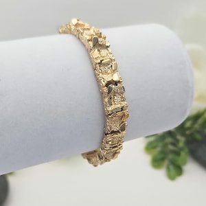 Gold Nugget Bracelet, 9mm Nugget Bracelet, 14k Heavy Plated Gold, High Quality Bracelet, Unisex Bracelet, Lifetime Replacement Guarantee