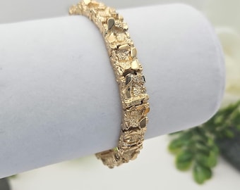 Gold Nugget Bracelet, 9mm Nugget Bracelet, 14k Heavy Plated Gold, High Quality Bracelet, Unisex Bracelet, Lifetime Replacement Guarantee