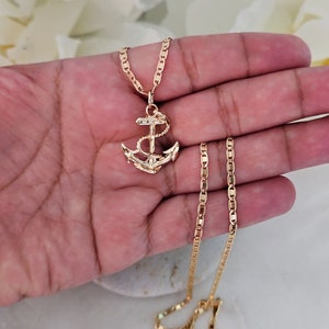 14k Gold Plated Anchor Necklace: Mariner Chain, Roped Pendant