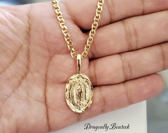 Baptism Communion Medalla de Virgen Virgin Medal with Chain 14k Real Gold 2640 Baptism Communion Medalla de Virgen Virgin Medal with Chain 14k Real Gold 2640