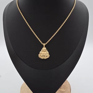 Small Gold Buddha Necklace - 2mm Rope Chain, 14k Heavy Plated Gold, Lifetime Replacement Guarantee image 6