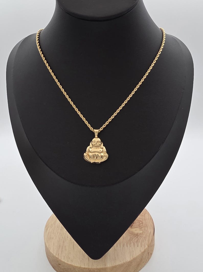 Small Gold Buddha Necklace - 2mm Rope Chain, 14k Heavy Plated Gold, Lifetime Replacement Guarantee image 6
