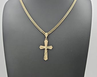 Crucifix Necklace, 4mm Cuban Chain, Sunday Jesus, 14k Heavy Plated, Lifetime Replacement Guarantee