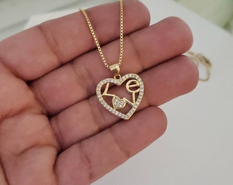 Gold Heart-Shaped Necklace, CZ Love Necklace, Valentine's Gift For Her, Gold Heart Necklace, Gift for Her, High Quality Necklace