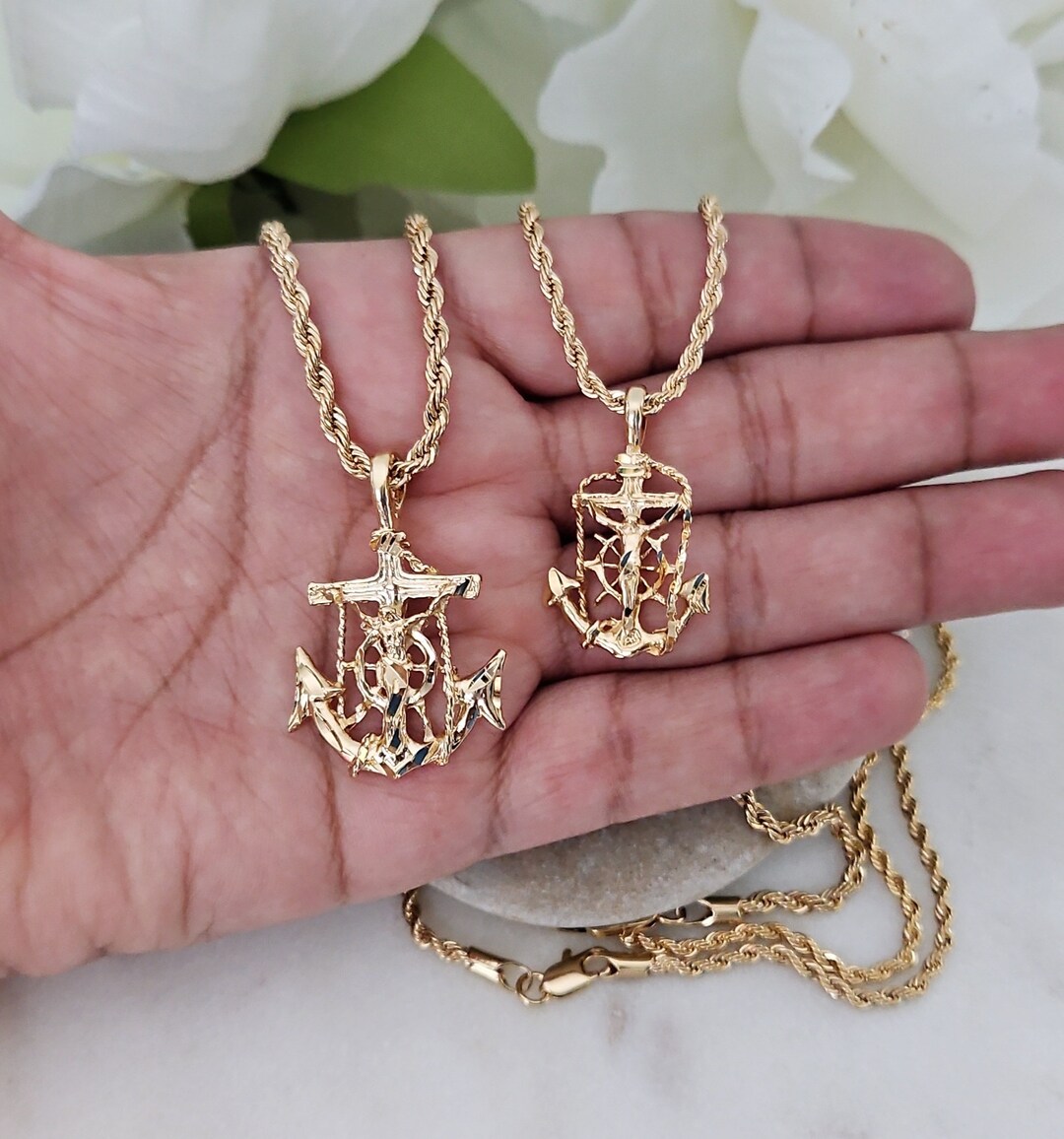 14k Gold Anchor Necklace for Men Anchor Chain 14k Heavy Etsy