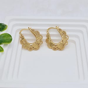 Gold Filigree Basket Hoop Earrings: 14k Heavy Plated, Lifetime Replacement Guarantee