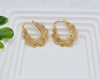 Gold Filigree Basket Hoop Earrings: 14k Heavy Plated, Lifetime Replacement Guarantee