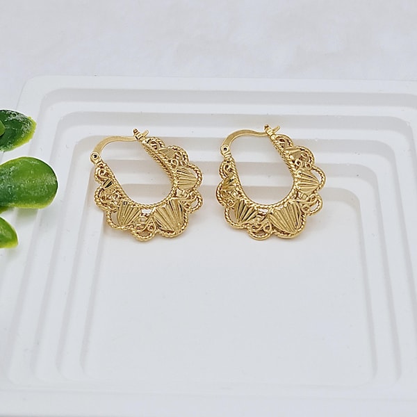 Gold Filigree Basket Hoop Earrings: 14k Heavy Plated, Lifetime Replacement Guarantee