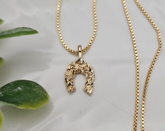 Gold Nugget Horseshoe Necklace, Good Luck Necklace, Tiny Gold Horseshoe Nugget Necklace, 14k Heavy Plated Gold, Tiny Horseshoe Necklace